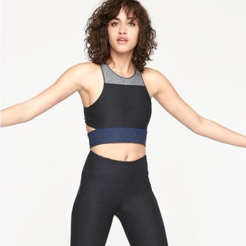 OV Athena Tri-Tone Slashback Crop Top - Navy Tri